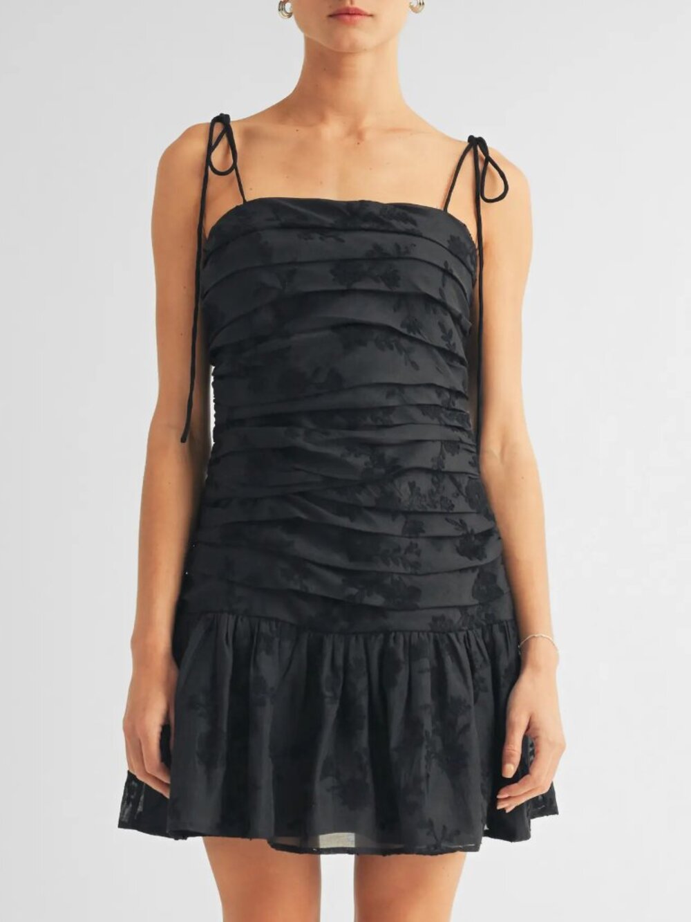 Arose Studio Kienna Jacquard Pleated Sleeveless Minidress  Black S NWT